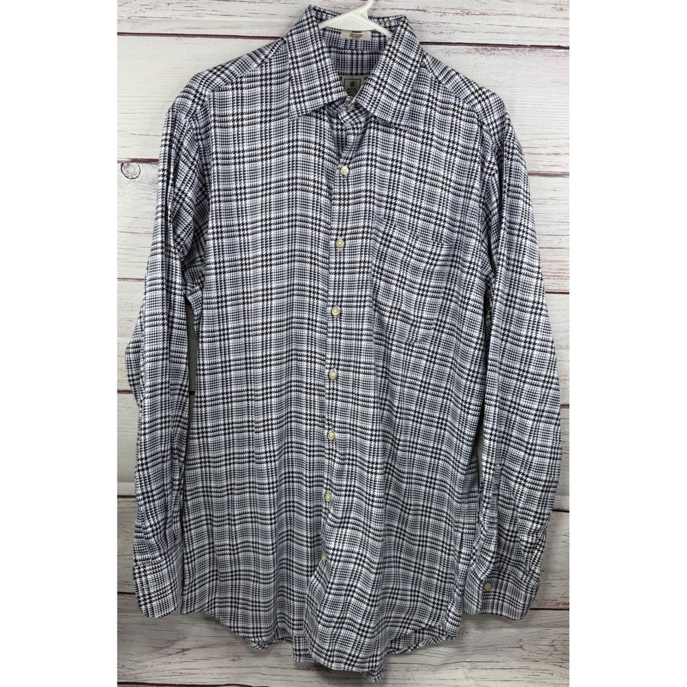 Peter Millar Mens Blue White‎ Glen Plaid Houndstooth Cotton Button Down Shirt M